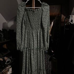 Teal Floral Printed Shirred A-line Sundress SIZE S